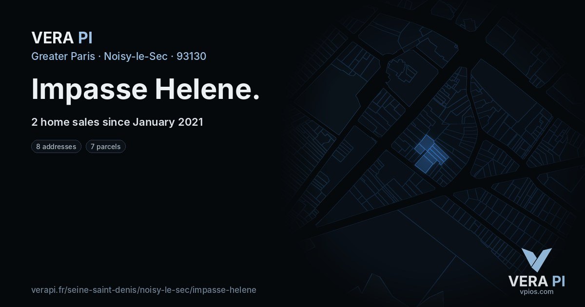 Impasse Helene, Noisy-le-Sec at night – every parcel coloured by the prices around it, the street's own parcels lit