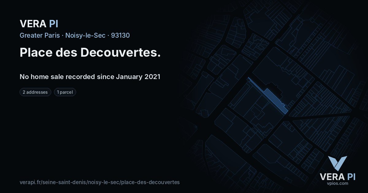 Place des Decouvertes, Noisy-le-Sec at night – every parcel coloured by the prices around it, the street's own parcels lit