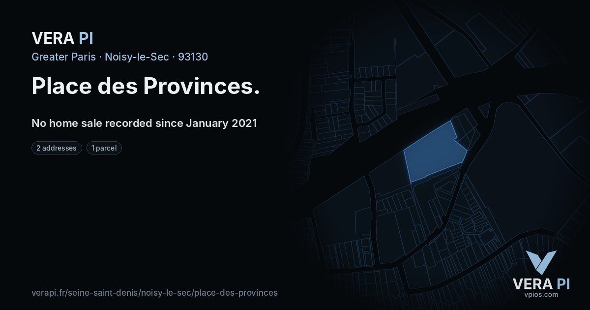 Place des Provinces, Noisy-le-Sec at night – every parcel coloured by the prices around it, the street's own parcels lit