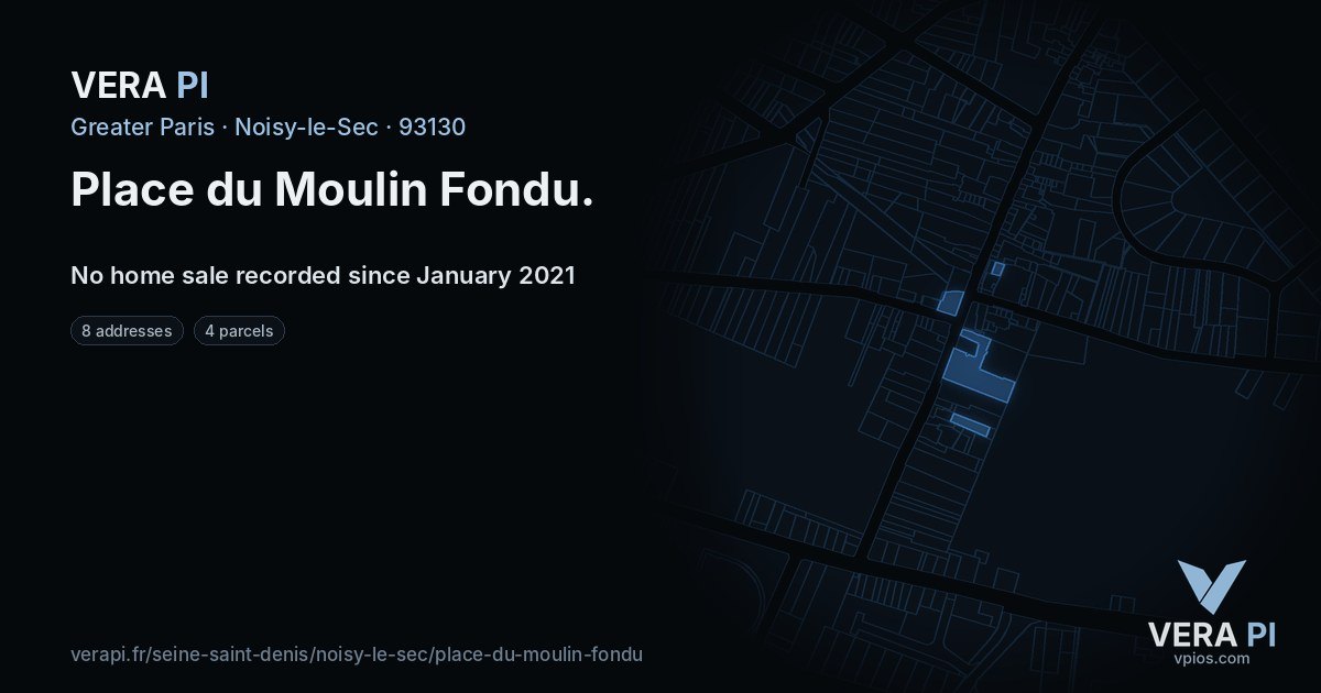 Place du Moulin Fondu, Noisy-le-Sec at night – every parcel coloured by the prices around it, the street's own parcels lit