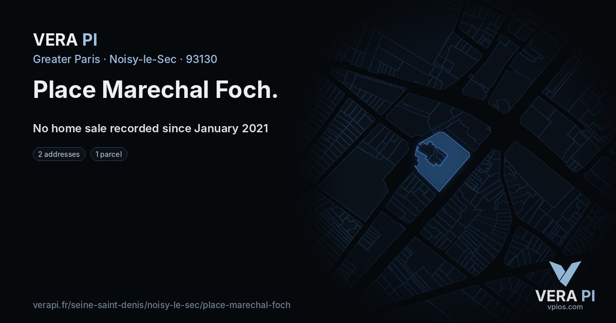 Place Marechal Foch, Noisy-le-Sec at night – every parcel coloured by the prices around it, the street's own parcels lit