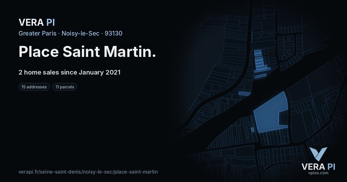 Place Saint Martin, Noisy-le-Sec at night – every parcel coloured by the prices around it, the street's own parcels lit