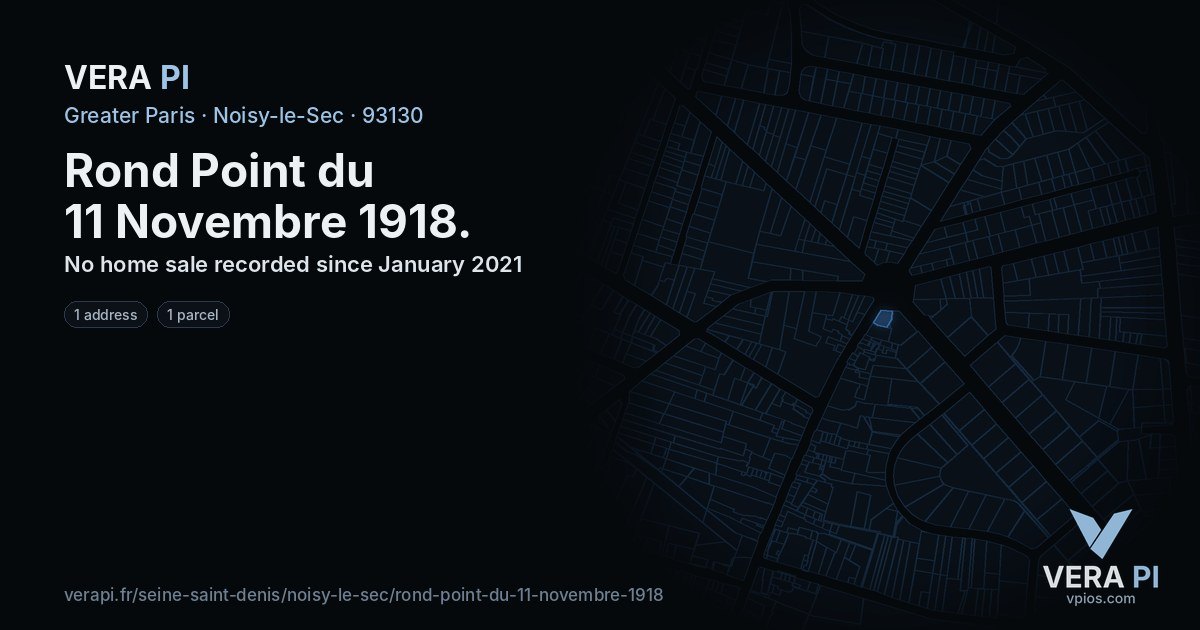 Rond Point du 11 Novembre 1918, Noisy-le-Sec at night – every parcel coloured by the prices around it, the street's own parcels lit