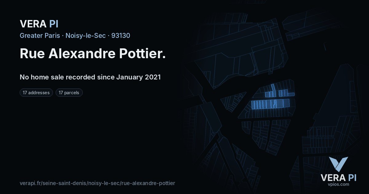 Rue Alexandre Pottier, Noisy-le-Sec at night – every parcel coloured by the prices around it, the street's own parcels lit