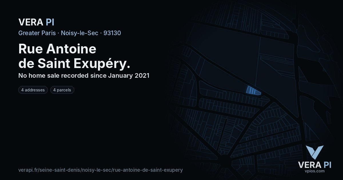 Rue Antoine de Saint Exupéry, Noisy-le-Sec at night – every parcel coloured by the prices around it, the street's own parcels lit