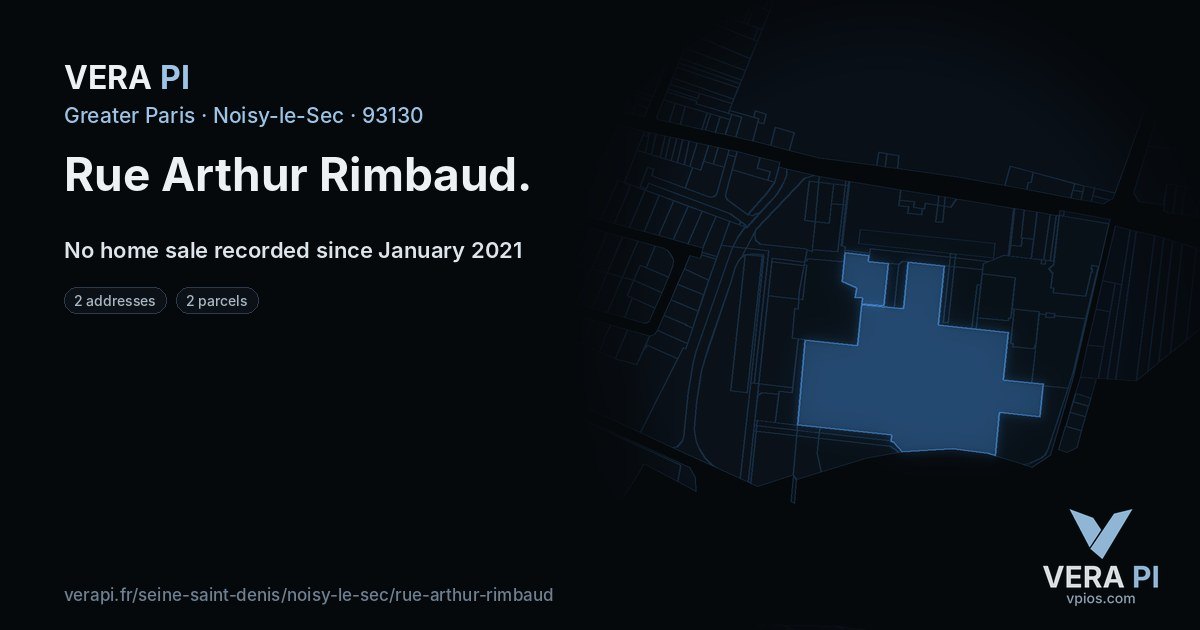 Rue Arthur Rimbaud, Noisy-le-Sec at night – every parcel coloured by the prices around it, the street's own parcels lit