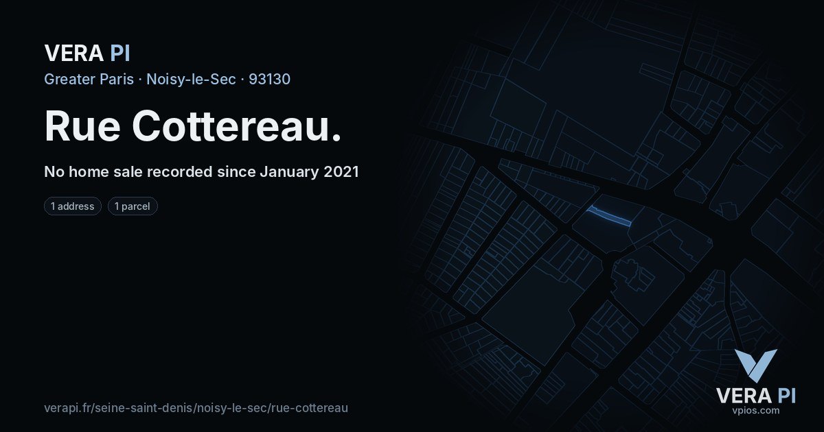 Rue Cottereau, Noisy-le-Sec at night – every parcel coloured by the prices around it, the street's own parcels lit
