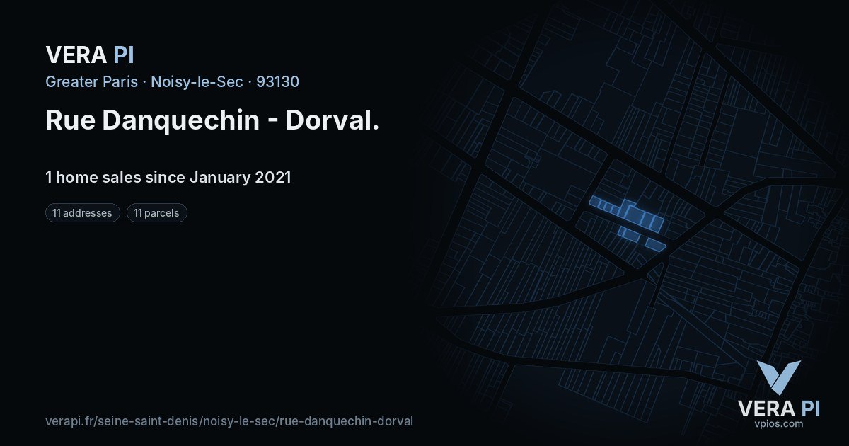 Rue Danquechin - Dorval, Noisy-le-Sec at night – every parcel coloured by the prices around it, the street's own parcels lit