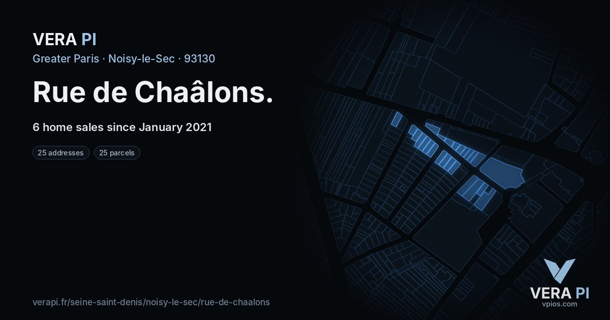 Rue de Chaâlons, Noisy-le-Sec at night – every parcel coloured by the prices around it, the street's own parcels lit