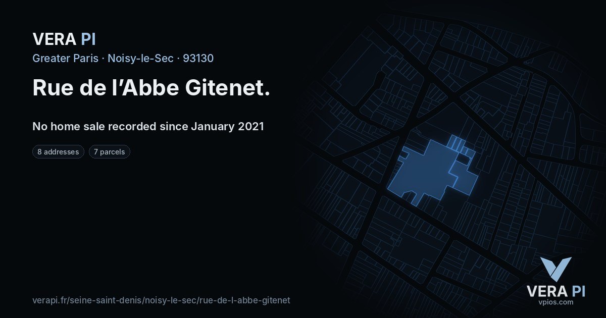 Rue de l’Abbe Gitenet, Noisy-le-Sec at night – every parcel coloured by the prices around it, the street's own parcels lit