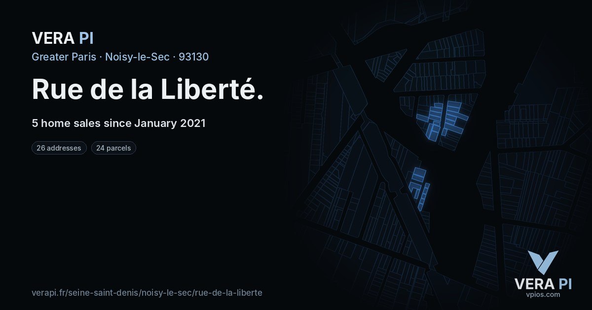 Rue de la Liberté, Noisy-le-Sec at night – every parcel coloured by the prices around it, the street's own parcels lit