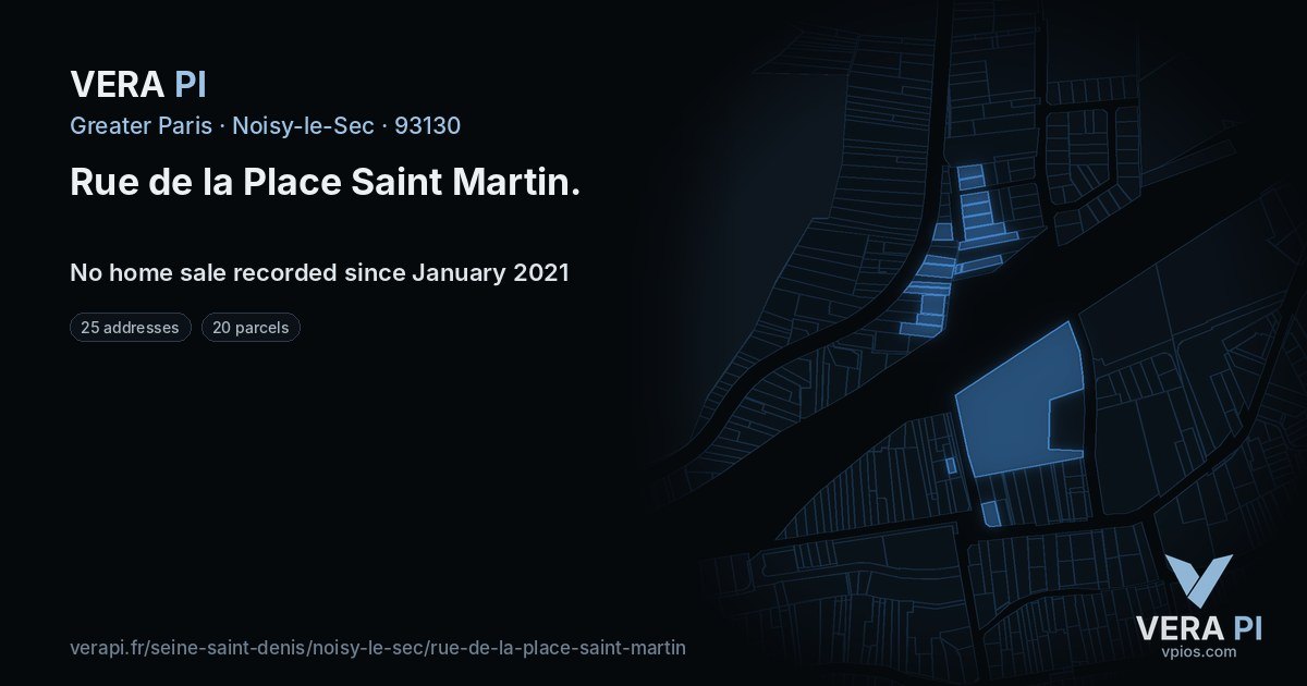 Rue de la Place Saint Martin, Noisy-le-Sec at night – every parcel coloured by the prices around it, the street's own parcels lit