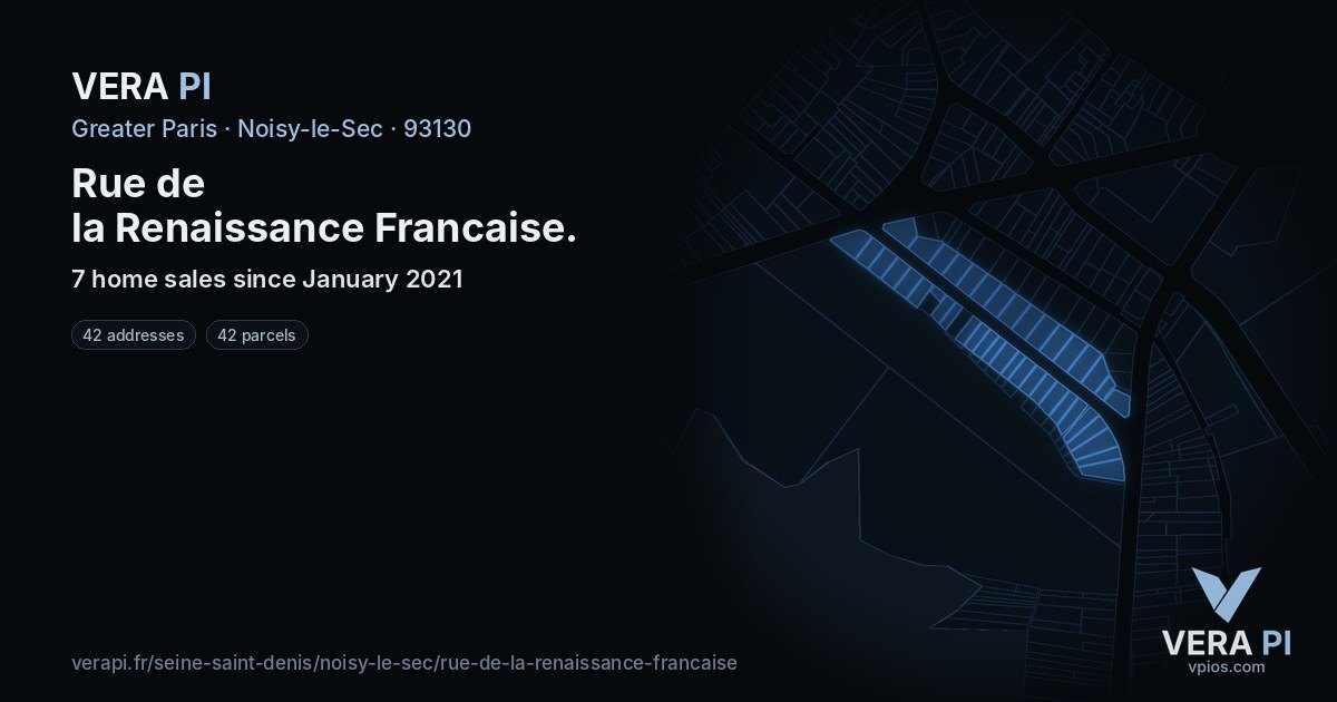Rue de la Renaissance Francaise, Noisy-le-Sec at night – every parcel coloured by the prices around it, the street's own parcels lit