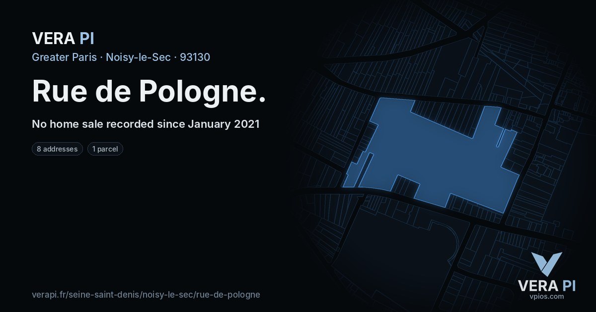 Rue de Pologne, Noisy-le-Sec at night – every parcel coloured by the prices around it, the street's own parcels lit