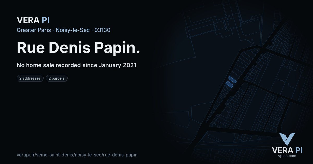 Rue Denis Papin, Noisy-le-Sec at night – every parcel coloured by the prices around it, the street's own parcels lit