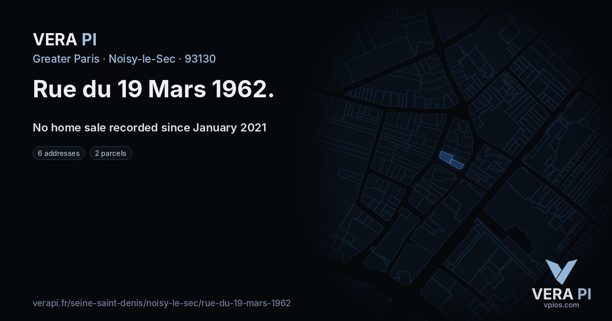 Rue du 19 Mars 1962, Noisy-le-Sec at night – every parcel coloured by the prices around it, the street's own parcels lit