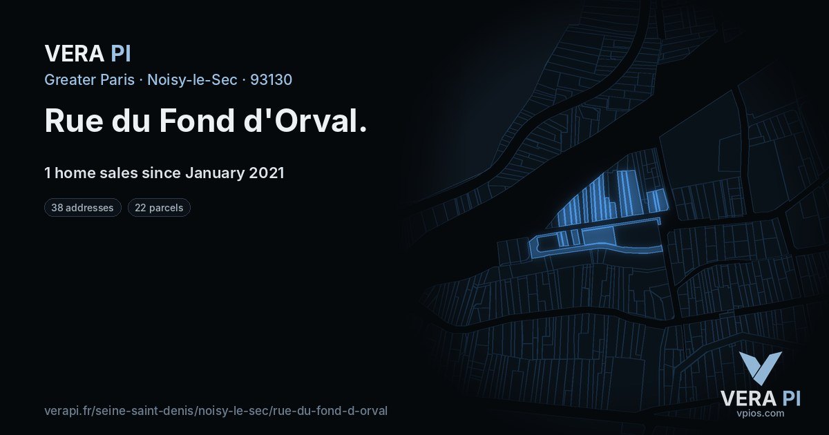Rue du Fond d'Orval, Noisy-le-Sec at night – every parcel coloured by the prices around it, the street's own parcels lit