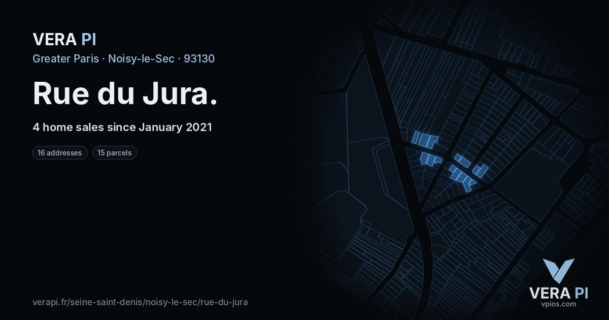 Rue du Jura, Noisy-le-Sec at night – every parcel coloured by the prices around it, the street's own parcels lit