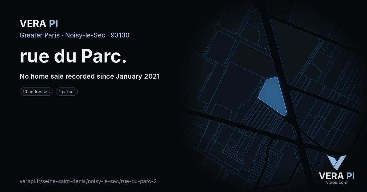 rue du Parc, Noisy-le-Sec at night – every parcel coloured by the prices around it, the street's own parcels lit