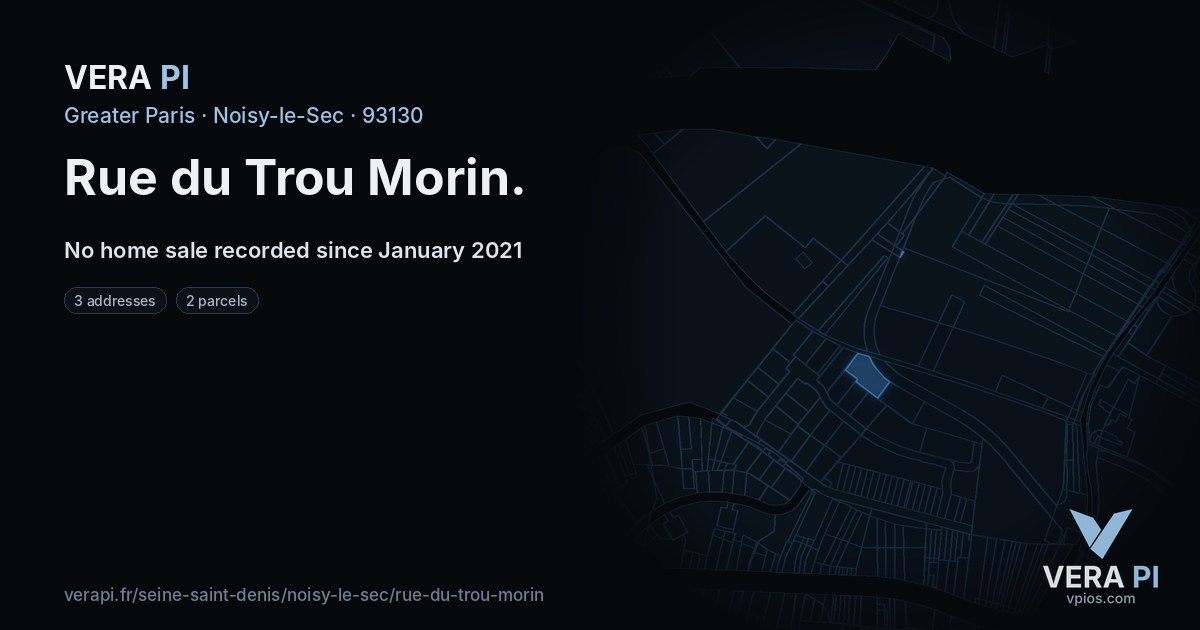 Rue du Trou Morin, Noisy-le-Sec at night – every parcel coloured by the prices around it, the street's own parcels lit