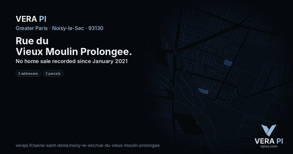 Rue du Vieux Moulin Prolongee, Noisy-le-Sec at night – every parcel coloured by the prices around it, the street's own parcels lit