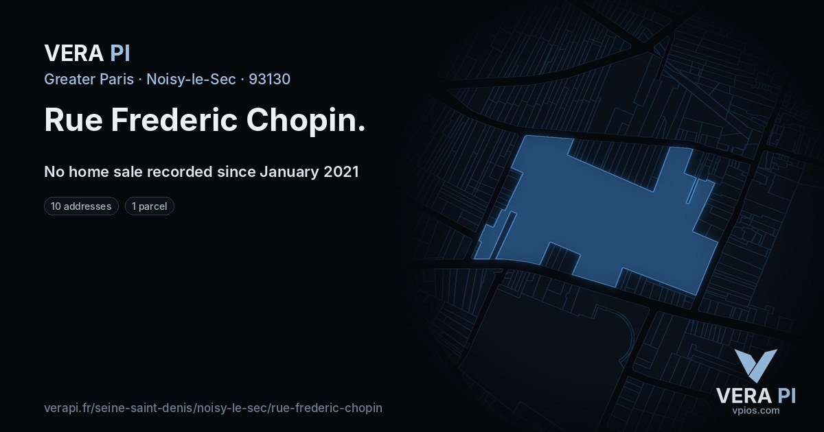 Rue Frederic Chopin, Noisy-le-Sec at night – every parcel coloured by the prices around it, the street's own parcels lit