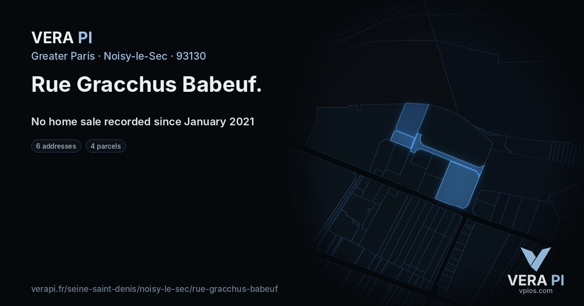 Rue Gracchus Babeuf, Noisy-le-Sec at night – every parcel coloured by the prices around it, the street's own parcels lit