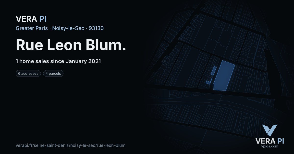 Rue Leon Blum, Noisy-le-Sec at night – every parcel coloured by the prices around it, the street's own parcels lit