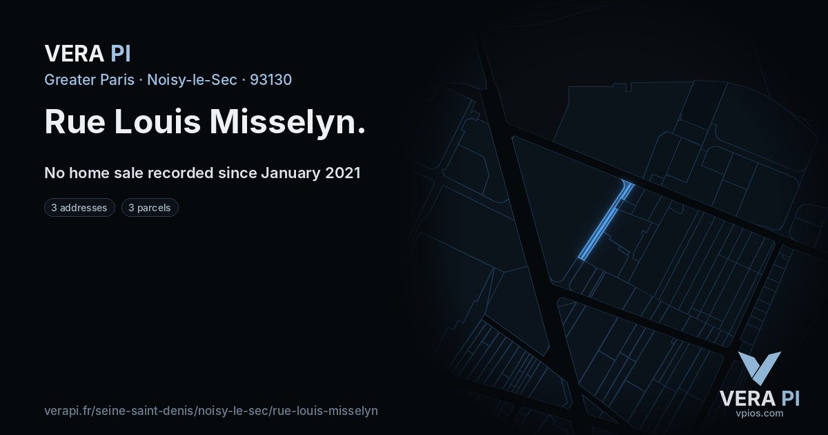 Rue Louis Misselyn, Noisy-le-Sec at night – every parcel coloured by the prices around it, the street's own parcels lit