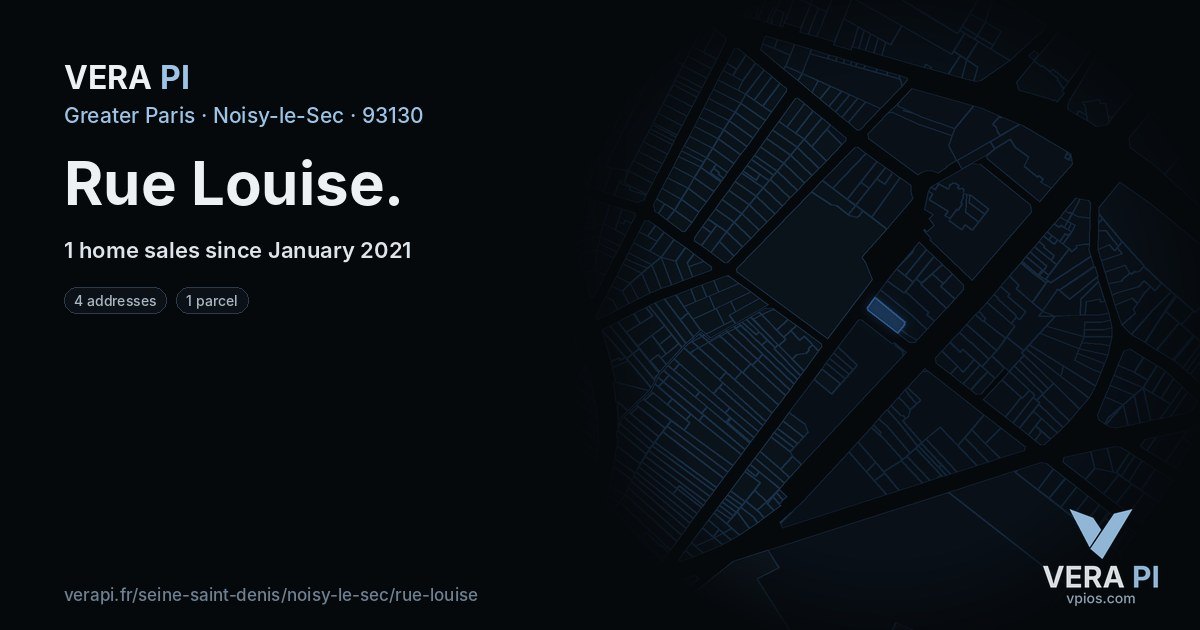 Rue Louise, Noisy-le-Sec at night – every parcel coloured by the prices around it, the street's own parcels lit