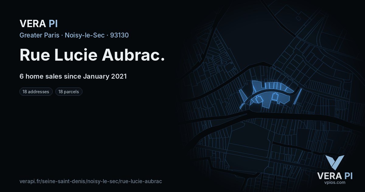 Rue Lucie Aubrac, Noisy-le-Sec at night – every parcel coloured by the prices around it, the street's own parcels lit