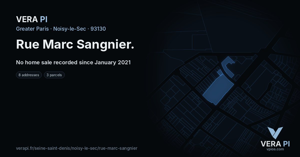 Rue Marc Sangnier, Noisy-le-Sec at night – every parcel coloured by the prices around it, the street's own parcels lit