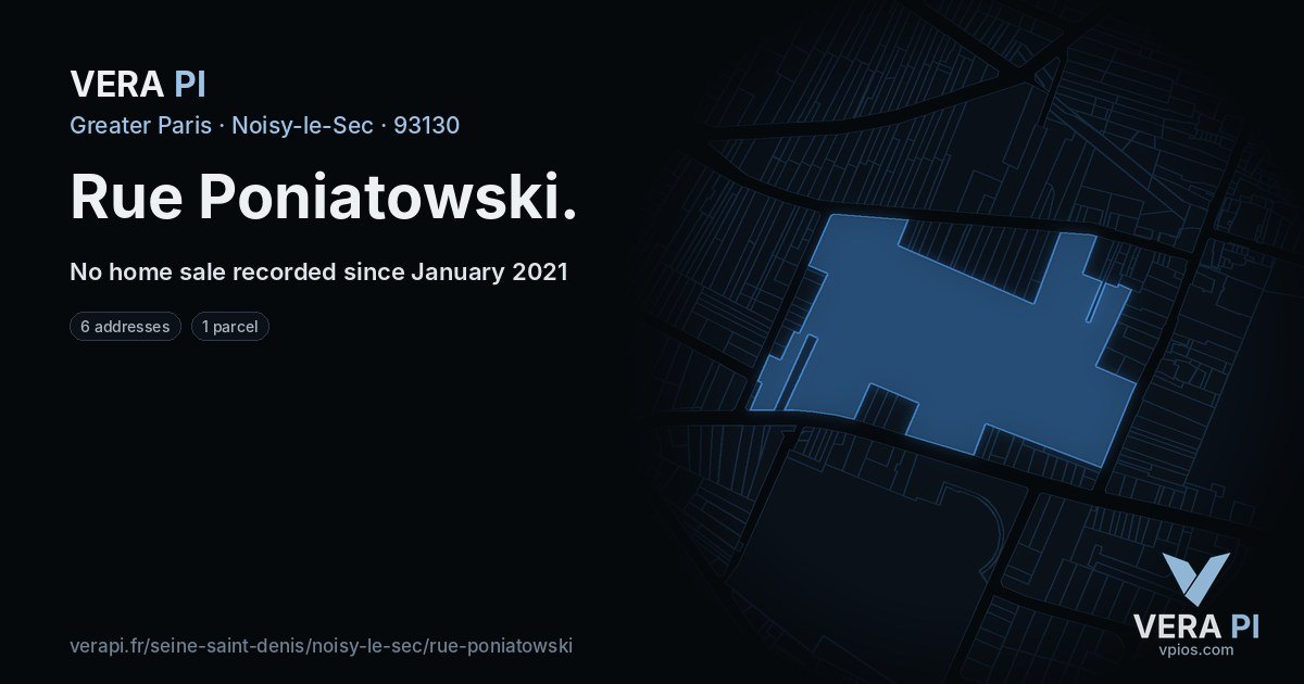 Rue Poniatowski, Noisy-le-Sec at night – every parcel coloured by the prices around it, the street's own parcels lit