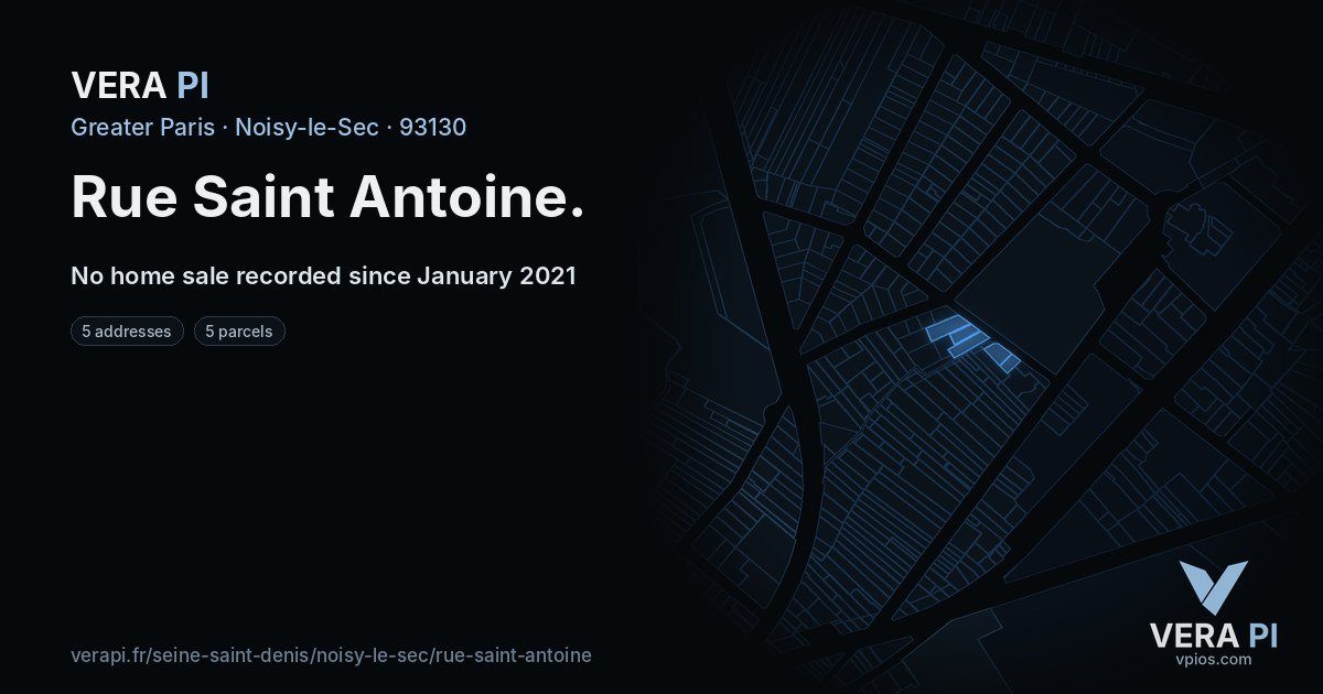 Rue Saint Antoine, Noisy-le-Sec at night – every parcel coloured by the prices around it, the street's own parcels lit