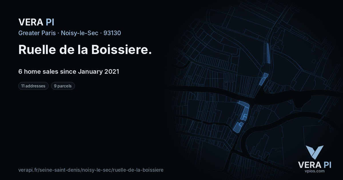 Ruelle de la Boissiere, Noisy-le-Sec at night – every parcel coloured by the prices around it, the street's own parcels lit