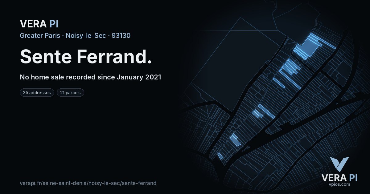 Sente Ferrand, Noisy-le-Sec at night – every parcel coloured by the prices around it, the street's own parcels lit