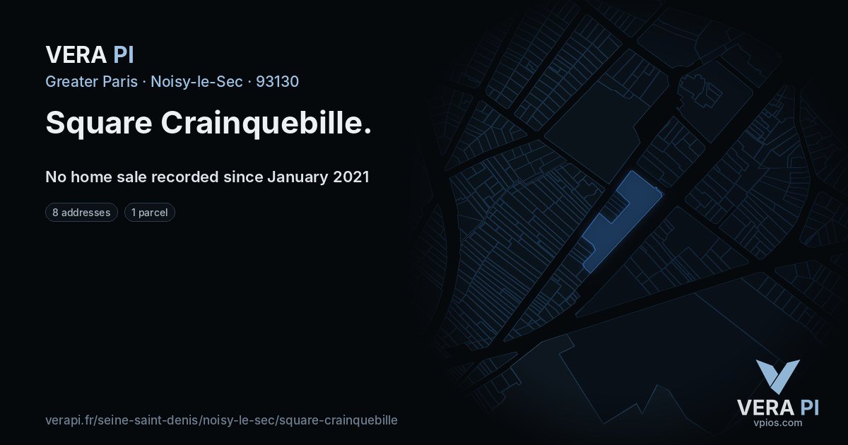 Square Crainquebille, Noisy-le-Sec at night – every parcel coloured by the prices around it, the street's own parcels lit