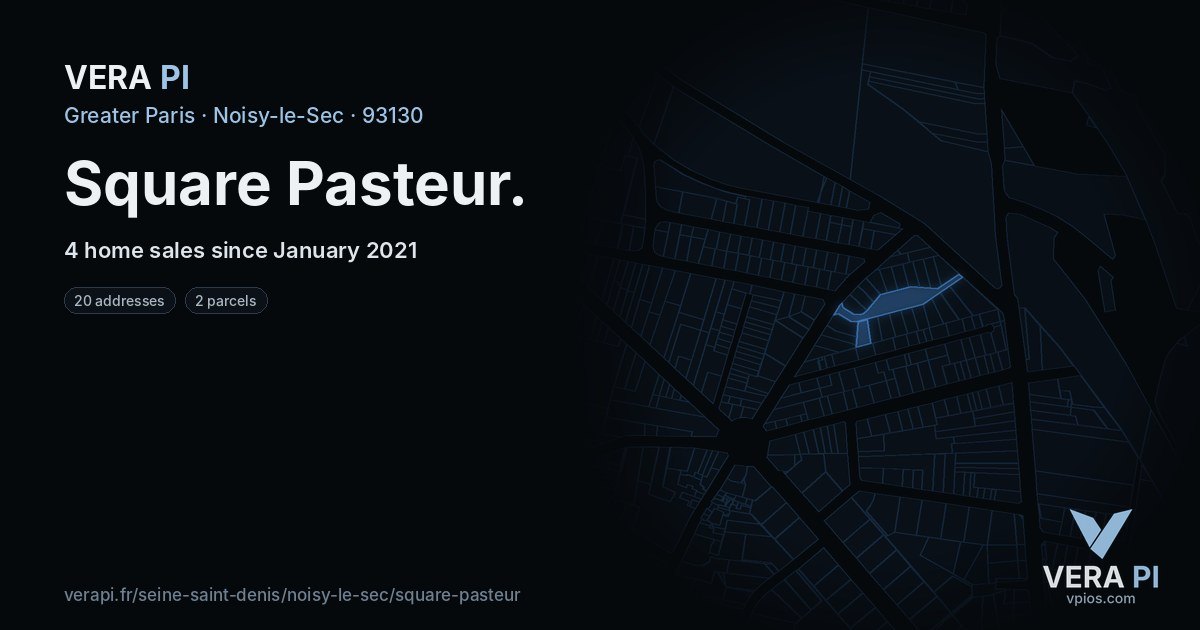 Square Pasteur, Noisy-le-Sec at night – every parcel coloured by the prices around it, the street's own parcels lit
