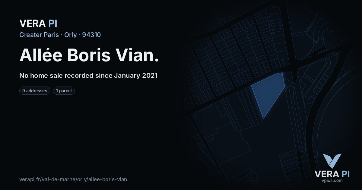 Allée Boris Vian, Orly at night – every parcel coloured by the prices around it, the street's own parcels lit