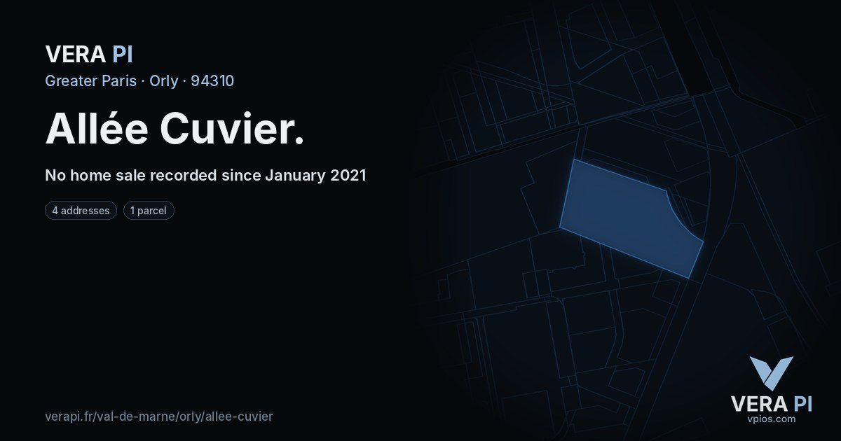 Allée Cuvier, Orly at night – every parcel coloured by the prices around it, the street's own parcels lit