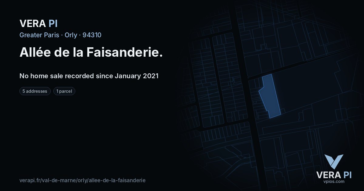 Allée de la Faisanderie, Orly at night – every parcel coloured by the prices around it, the street's own parcels lit