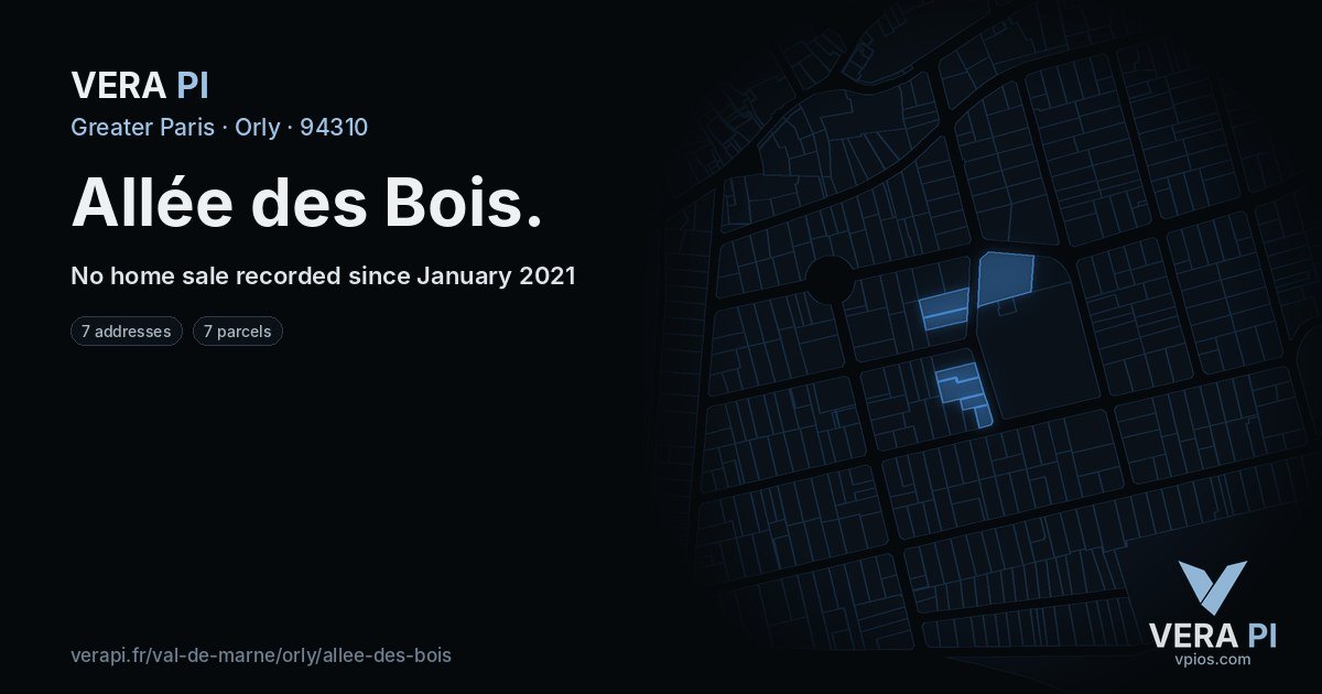 Allée des Bois, Orly at night – every parcel coloured by the prices around it, the street's own parcels lit
