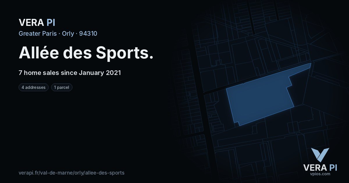 Allée des Sports, Orly at night – every parcel coloured by the prices around it, the street's own parcels lit