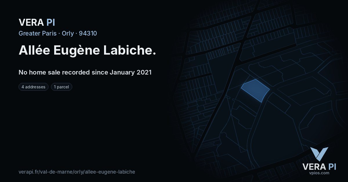 Allée Eugène Labiche, Orly at night – every parcel coloured by the prices around it, the street's own parcels lit