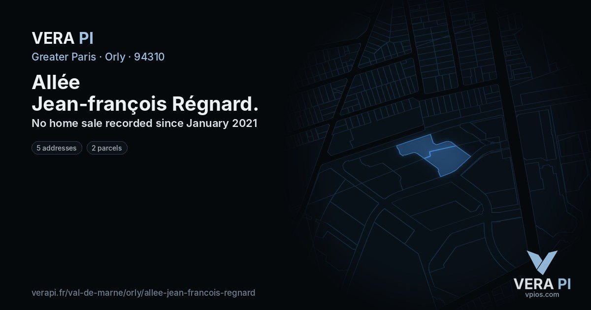 Allée Jean-françois Régnard, Orly at night – every parcel coloured by the prices around it, the street's own parcels lit