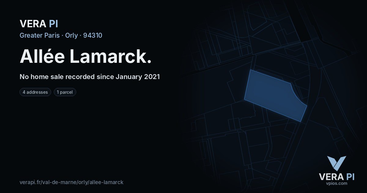 Allée Lamarck, Orly at night – every parcel coloured by the prices around it, the street's own parcels lit