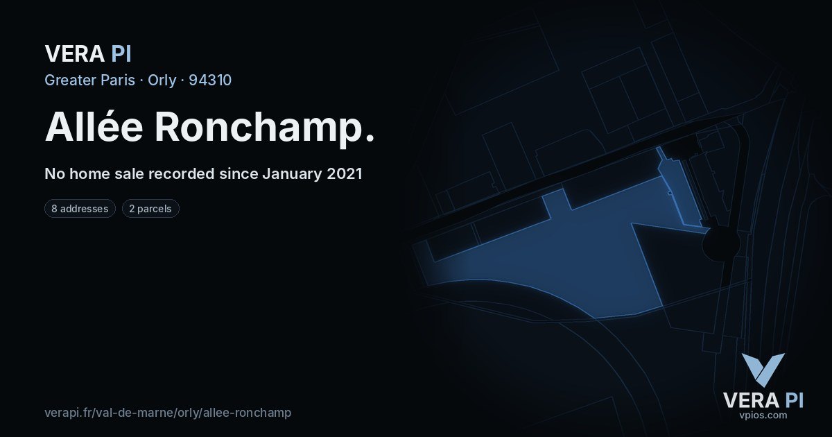 Allée Ronchamp, Orly at night – every parcel coloured by the prices around it, the street's own parcels lit