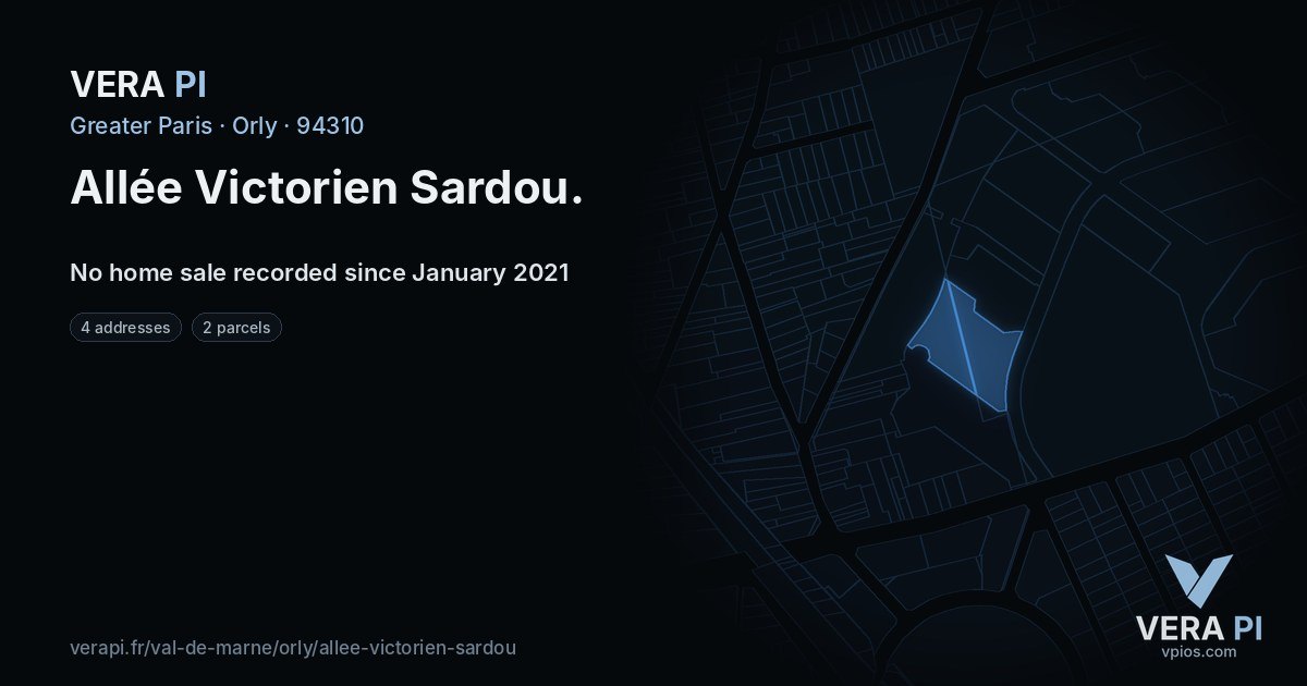 Allée Victorien Sardou, Orly at night – every parcel coloured by the prices around it, the street's own parcels lit