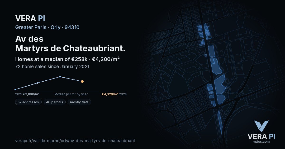 Av des Martyrs de Chateaubriant, Orly at night – every parcel coloured by the prices around it, the street's own parcels lit