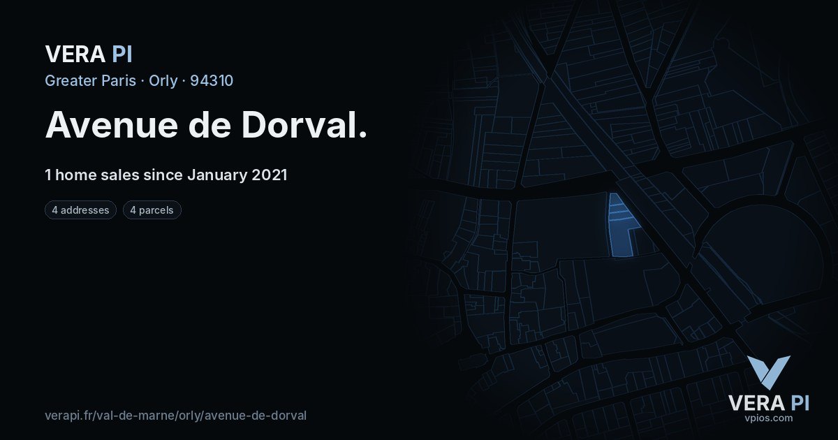 Avenue de Dorval, Orly at night – every parcel coloured by the prices around it, the street's own parcels lit